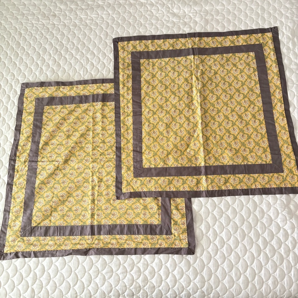 TWO Martha Stewart Euro 100% Cotton Pillow‎ Shams Gold Floral French Country